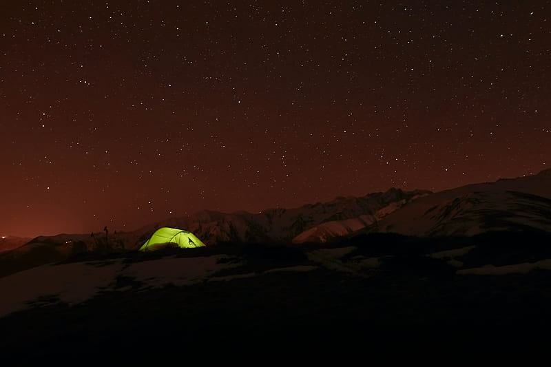 tent, night, stars, sky, HD wallpaper