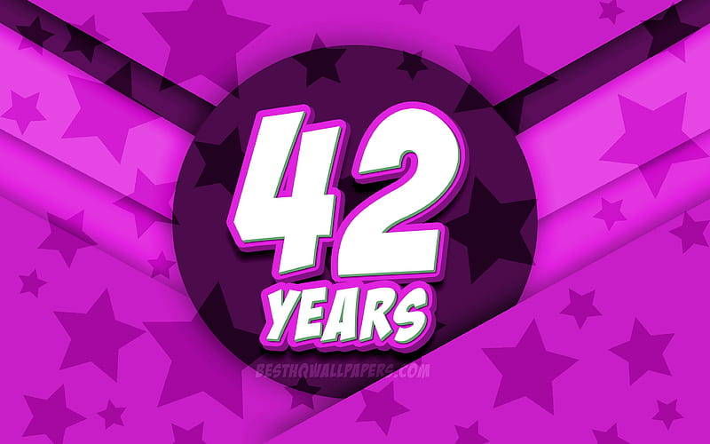 Happy 42 Years Birtay, comic 3D letters, Birtay Party, purple stars background, Happy 42nd birtay, 42nd Birtay Party, artwork, Birtay concept, 42nd Birtay, HD wallpaper