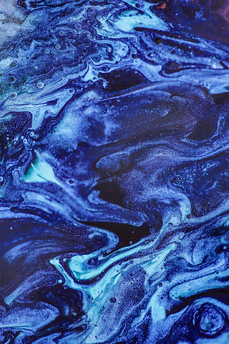 paint, stains, fluid art, abstraction, blue, sparkles, HD phone wallpaper