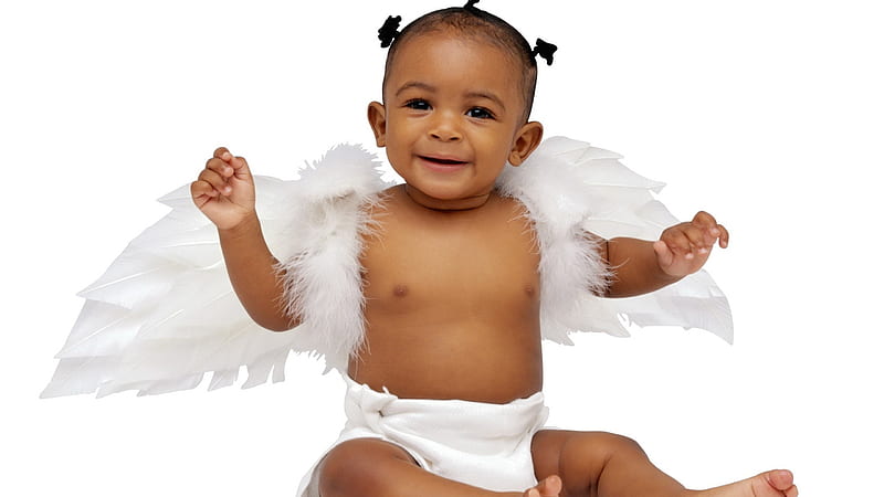 Cute Smiley Baby With White Wings Sitting In White Background Cute, HD wallpaper