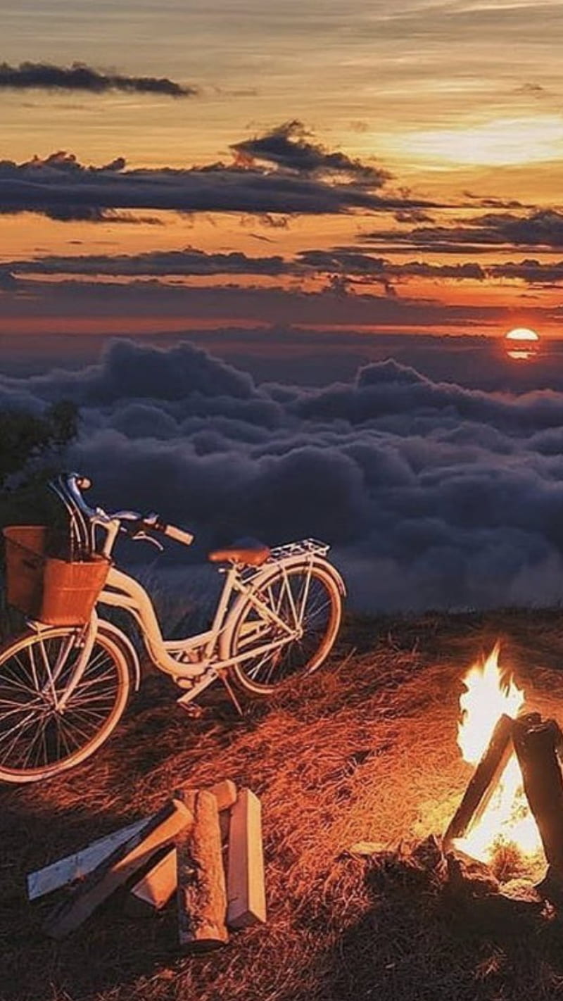 Fire bike, bike, mountain, friends, travel, bicycle, cycle, downhill, chopper, sunset, HD phone wallpaper