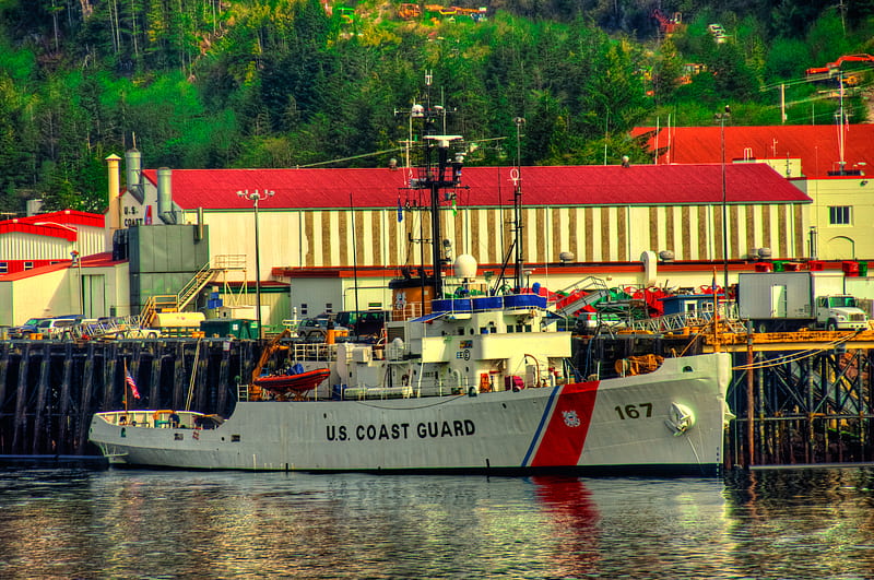 The Coast Guard Ketchikan, boat, ketchikan, ship, spirit of yorktown, cruisewest, coast guard, harbor, HD wallpaper