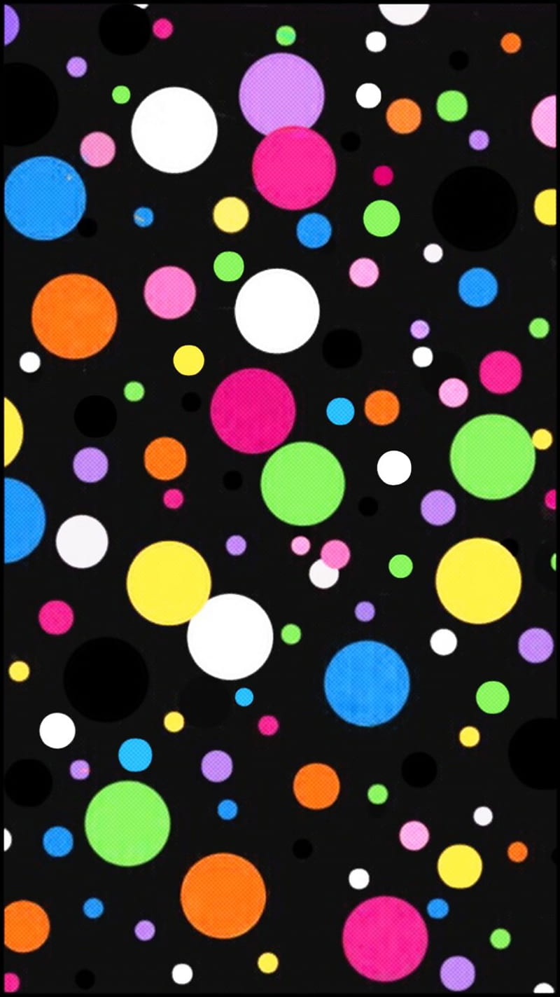 Polka Dot Frenzy, balls, black, circle, colorful, green, pink, HD phone wallpaper