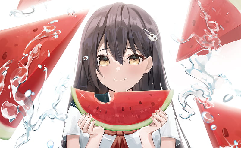 Anime, Girl, Watermelon, HD wallpaper