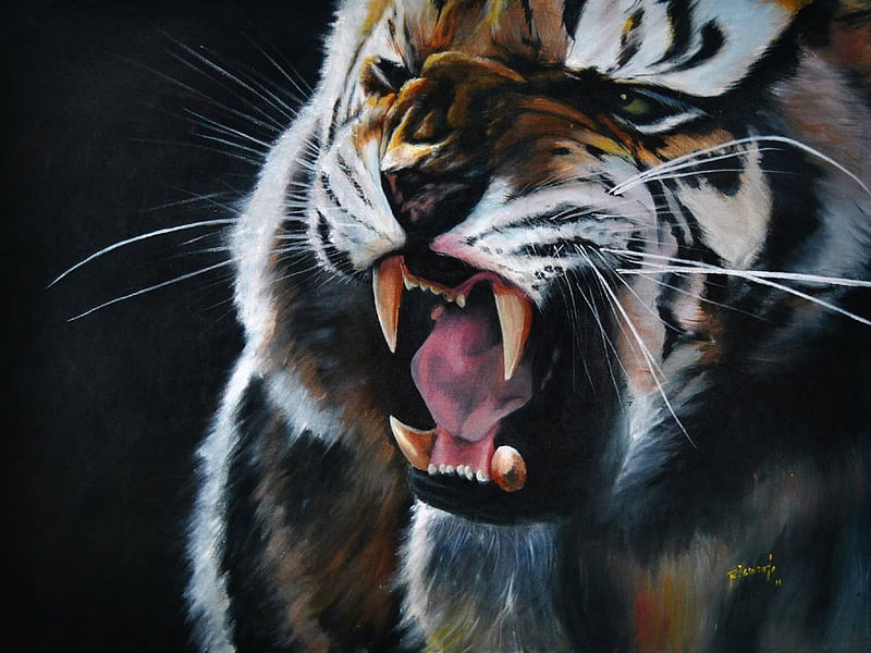 agile, 3d, tiger, head, animal, HD wallpaper