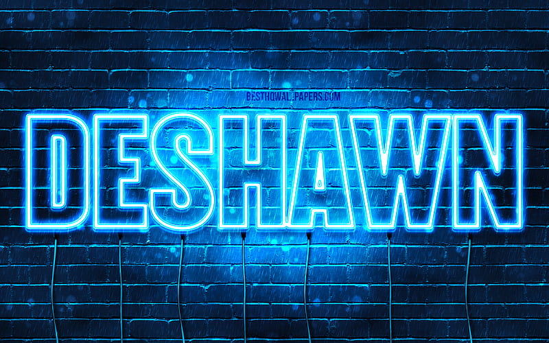 Deshawn with names, horizontal text, Deshawn name, Happy Birtay Deshawn, blue neon lights, with Deshawn name, HD wallpaper