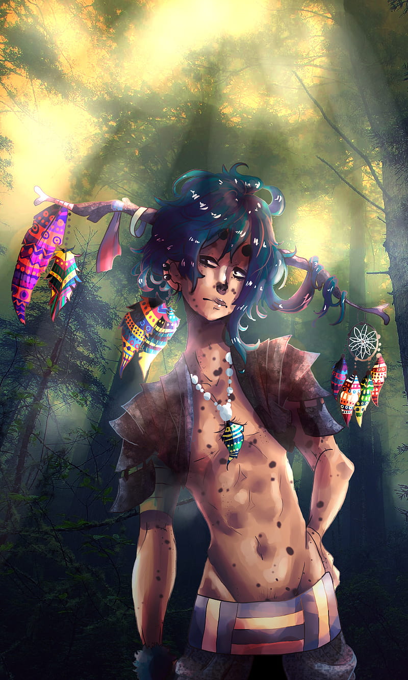 Forest life, anime, artwork, fantasy, forest, krita, male, original character, weird, HD phone wallpaper