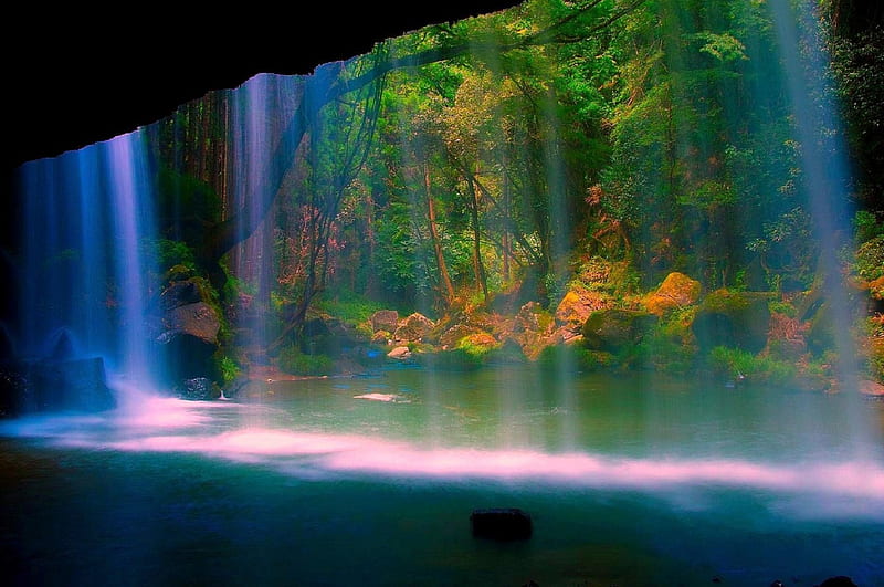 -Curtain of Heaven Falls-, getaways, softness beauty, attractions in dreams, bonito, most ed, graphy, landscapes, forests, scenery, falls, curtains, colors, love four seasons, places, creative pre-made, trees, waterfalls, gentleness, cool, paradise, plants, travels, nature, HD wallpaper