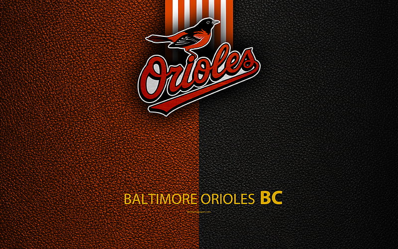 Baltimore Orioles American baseball club, leather texture, logo, MLB, Baltimore, Maryland, USA, Major League Baseball, emblem, HD wallpaper