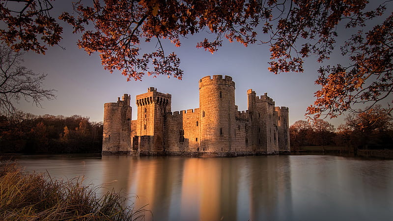 Bodiam Building Castle In Lake With Reflection Travel, HD wallpaper