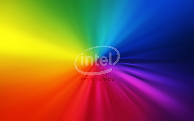 Intel logo vortex, rainbow backgrounds, creative, artwork, brands, Intel, HD wallpaper