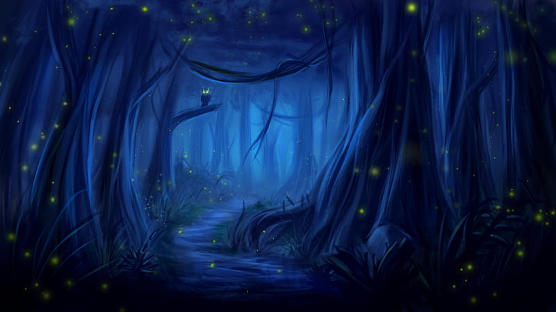 Fantasy, Forest, Blue, Night, Owl, Path, HD wallpaper