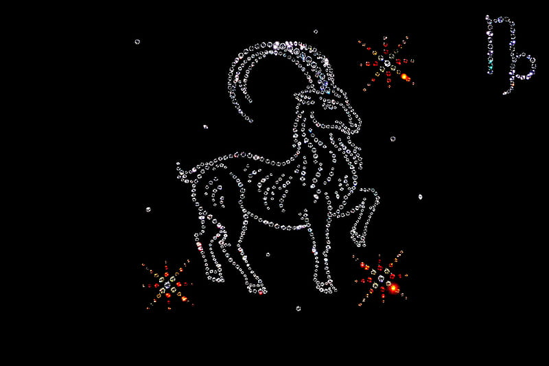 Shiny zodiac sign Capricorn on a black background, Capricorn Constellation, HD wallpaper