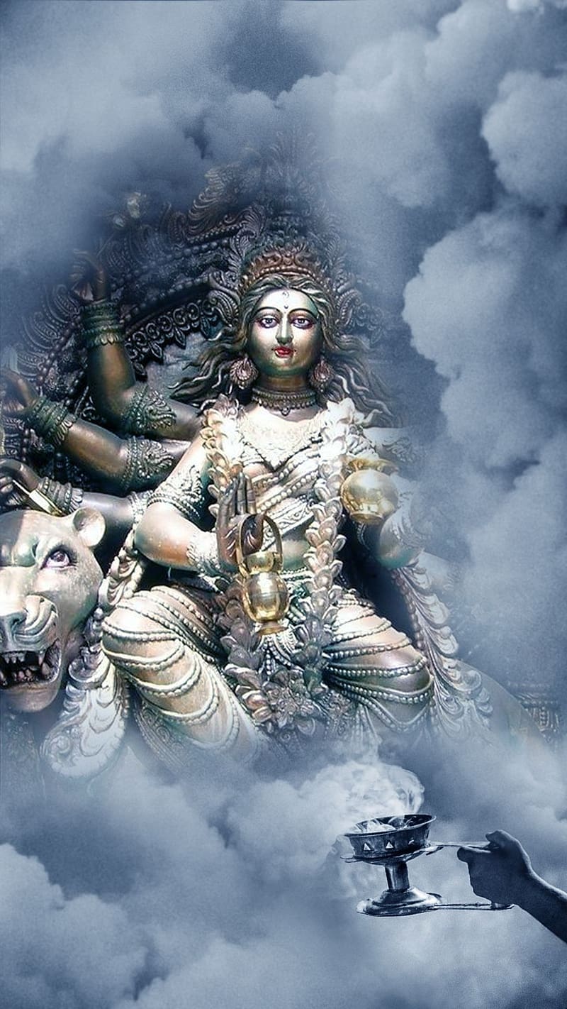Navratri Ke, Devi Maa Silver Statue, Smoky Effect, devi maa smoky effect, goddess, HD phone wallpaper