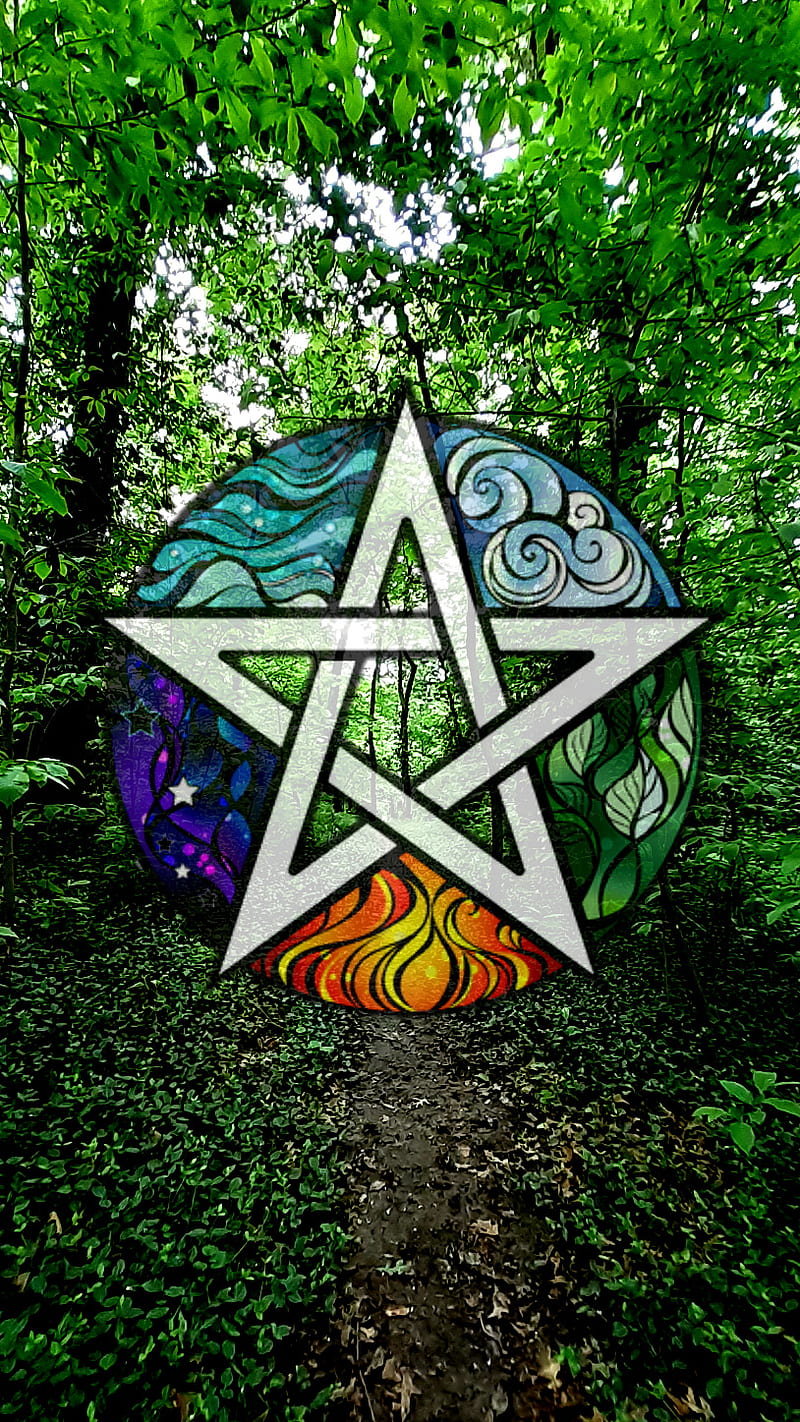 Wicca Nature, healing, forest, pretty, pentagram, star, witch, trees, HD phone wallpaper