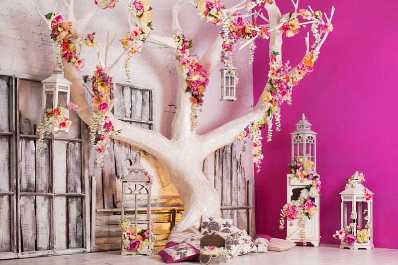 Pink World, interior, room, pink, decoration, HD wallpaper