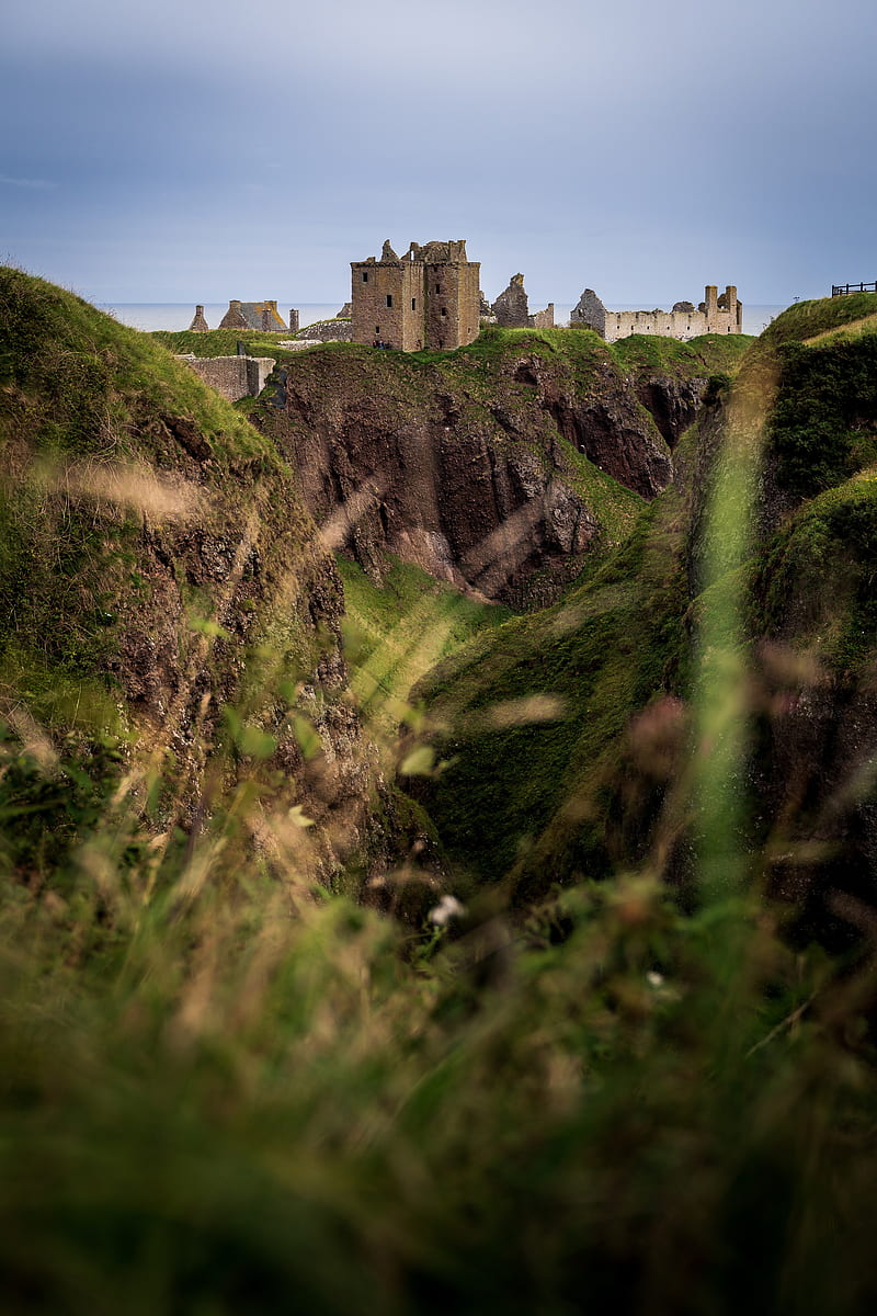 castle, slope, cliff, building, grass, HD phone wallpaper