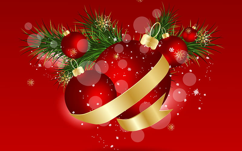 Magic Christmas, red, pretty, christmas balls, bonito, magic, red ball, xmas, ball, gold, green, beauty, lovely, holiday, christmas, ribbon, golden, colors, red balls, new year, happy new year, merry christmas, balls, HD wallpaper