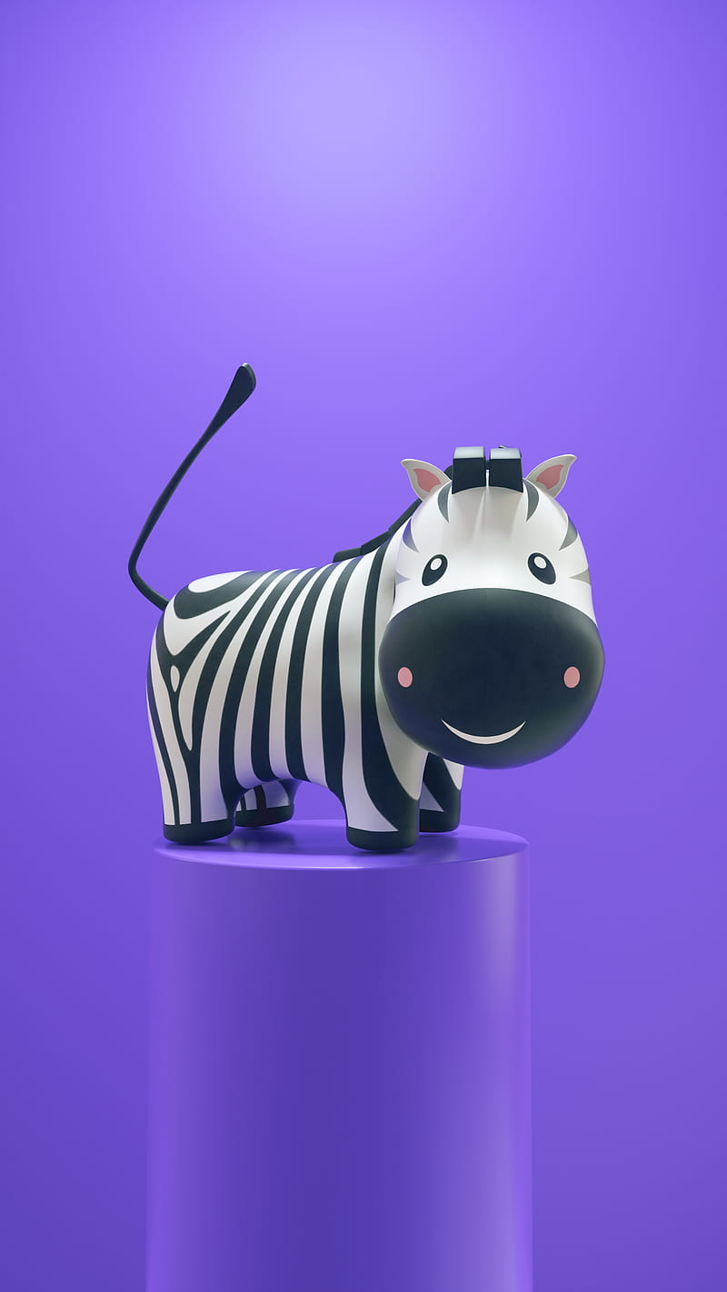 Zebra, 3d, cartoon, character, cute, funny, happy, purple, stripes, violet, HD phone wallpaper
