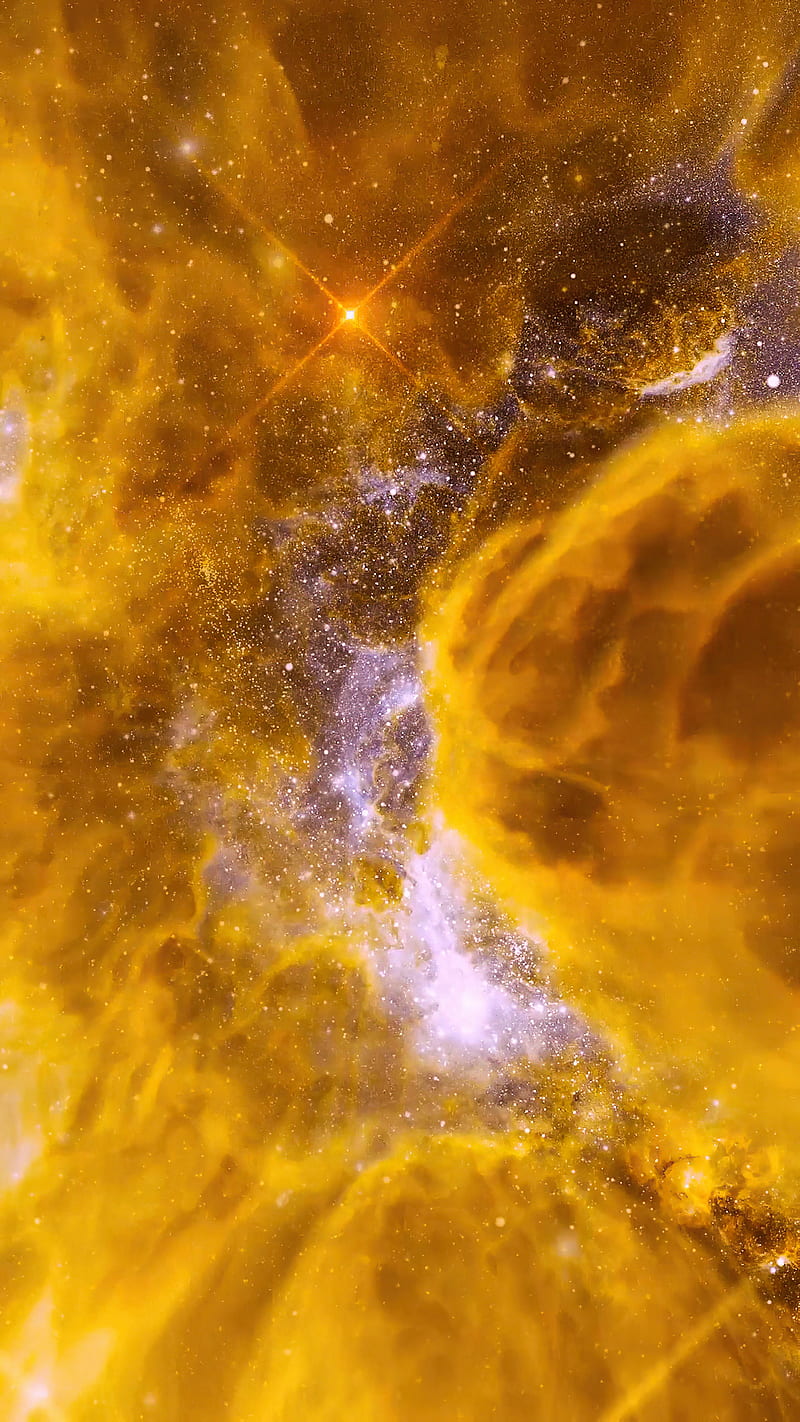 yellow crystal cloud, galaxy, nebula, scifi, space, stars, universe, HD phone wallpaper