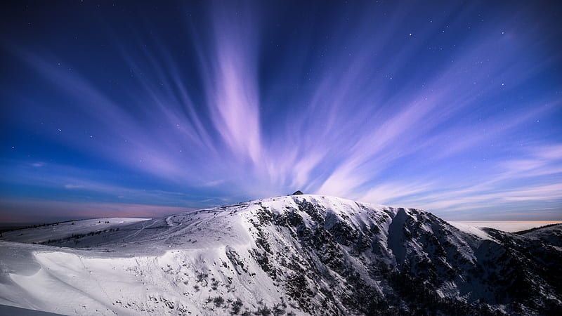 mountain, sky, night, snow, winter, stars, Landscape, HD wallpaper