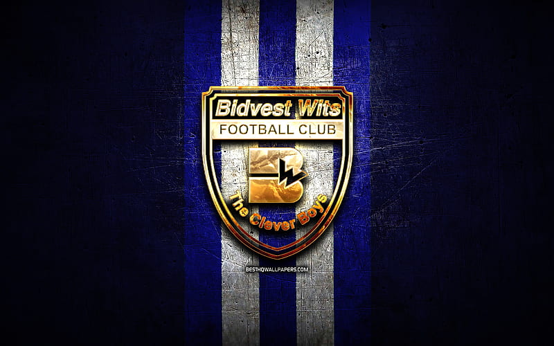 Bidvest Wits FC, golden logo, Premier Soccer League, blue metal background, football, Bidvest Wits, PSL, South African football club, Bidvest Wits logo, soccer, South Africa, HD wallpaper