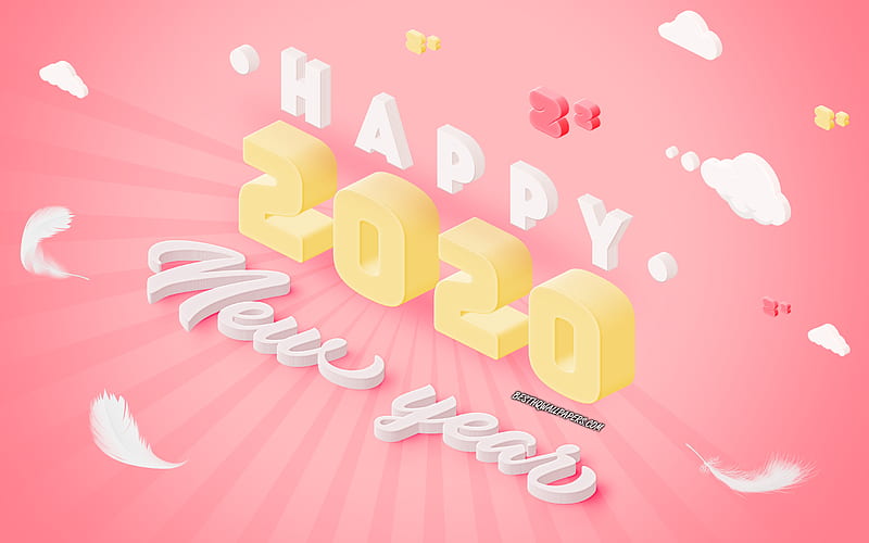 Happy New Year 2020, 3d art, Pink 2020 background, 2020 concepts, 3D 2020 background, retro art, HD wallpaper