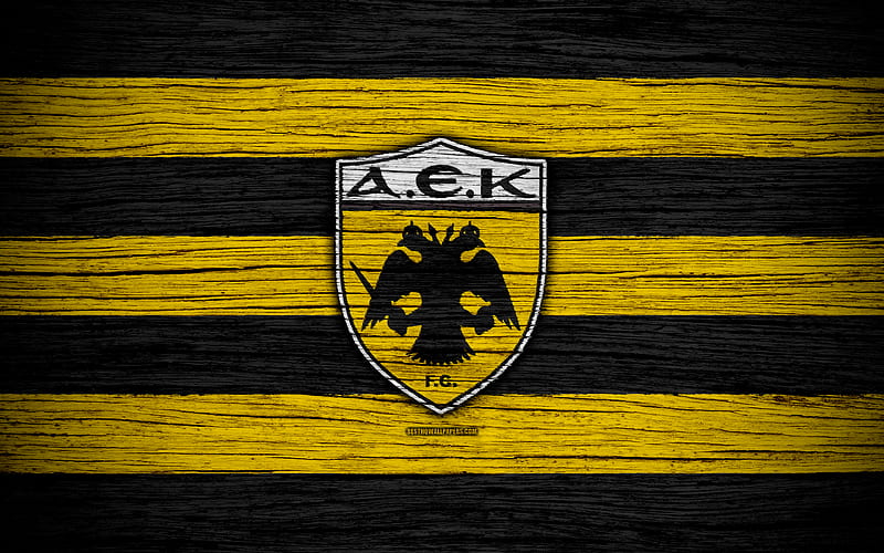 AEK FC wooden texture, Greek Super League, soccer, football club, AEK, Greece, AEK Athens, logo, FC AEK, HD wallpaper
