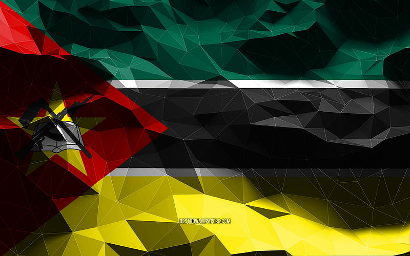 Mozambican flag, low poly art, African countries, national symbols, Flag of Mozambique, 3D flags, Mozambique, Africa, Mozambique 3D flag, Mozambique flag, HD wallpaper