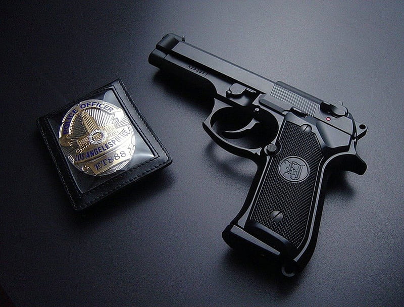 Black Gun, la police badge, police gun, HD wallpaper
