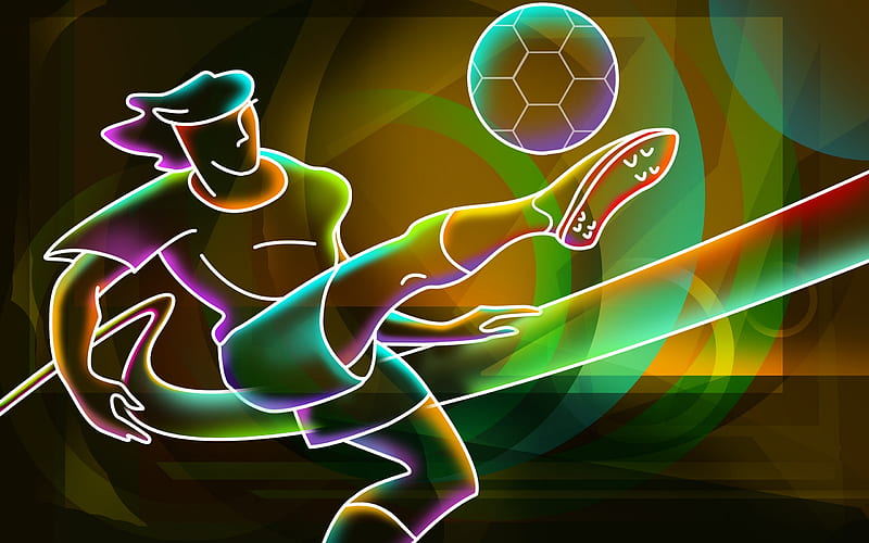 3D neon colorful, soccer, colorful, sport, football, neon, color, player, HD wallpaper