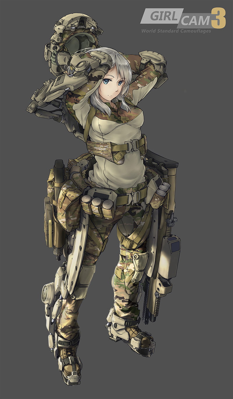 anime, weapon, Exoskeleton, army girl, HD phone wallpaper