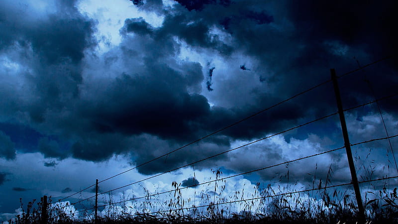 Chain Link Fence Under Dark Blue Cloudy Sky Dark, HD wallpaper