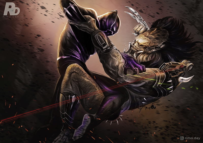 Black Panther Vs Predator Illustration, black-panther, predator, superheroes, artwork, behance, digital-art, HD wallpaper