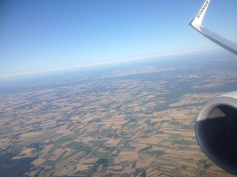 Ryanair Poland view, airplane, aviation, engine, plane, poland, ryanair, window, wingview, HD wallpaper