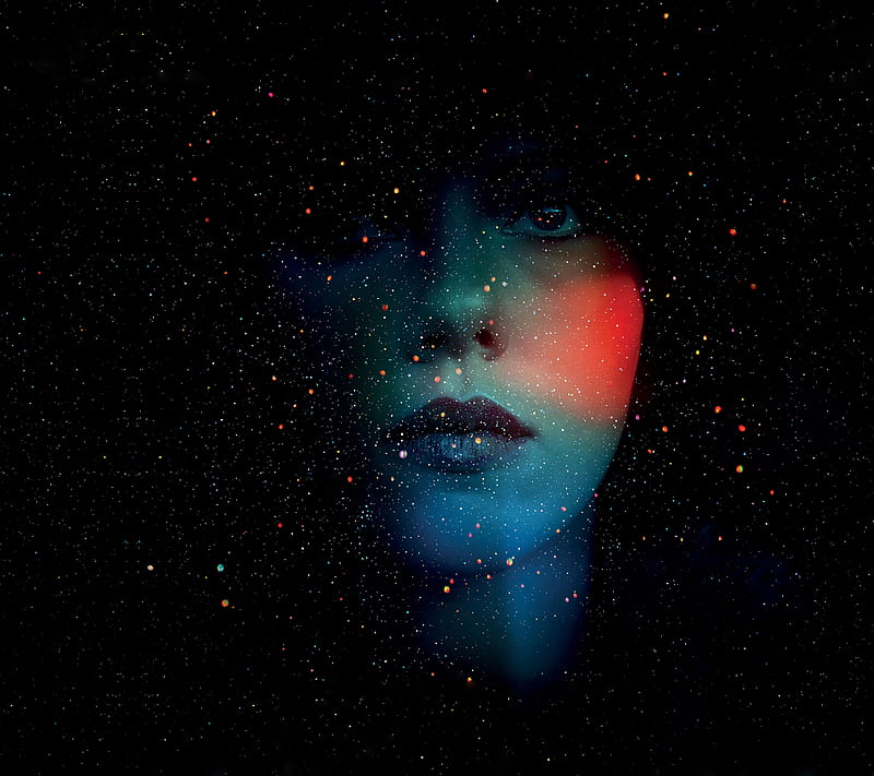 face and dark, galaxy, girl, lips, sky, stars, HD wallpaper