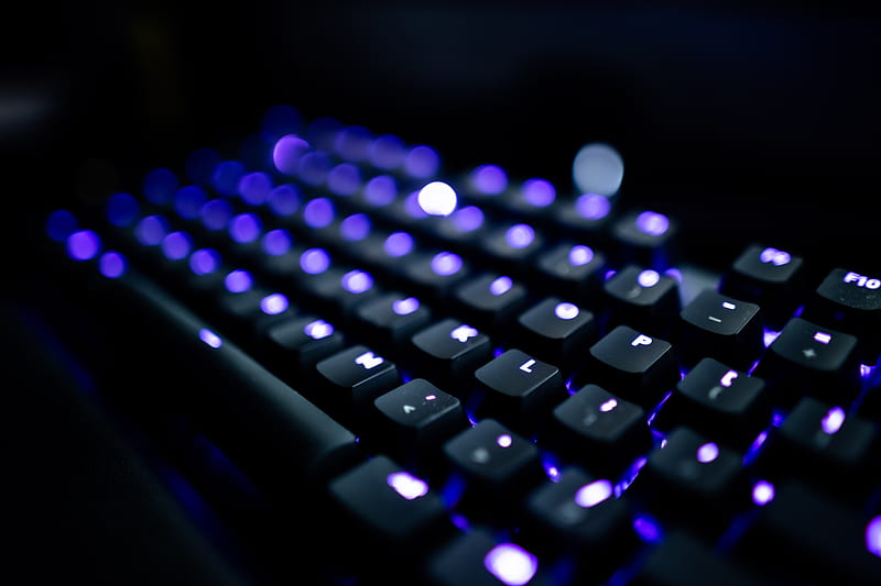Darkbluekeyboard, computer, dark, darkishblue, gamer, keyboard, life, neon, phone, purple, HD wallpaper
