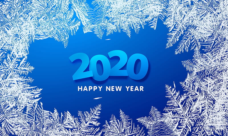 Happy New Year!, new yer, christmas, craciun, 2020, ice, white, blue, card, HD wallpaper