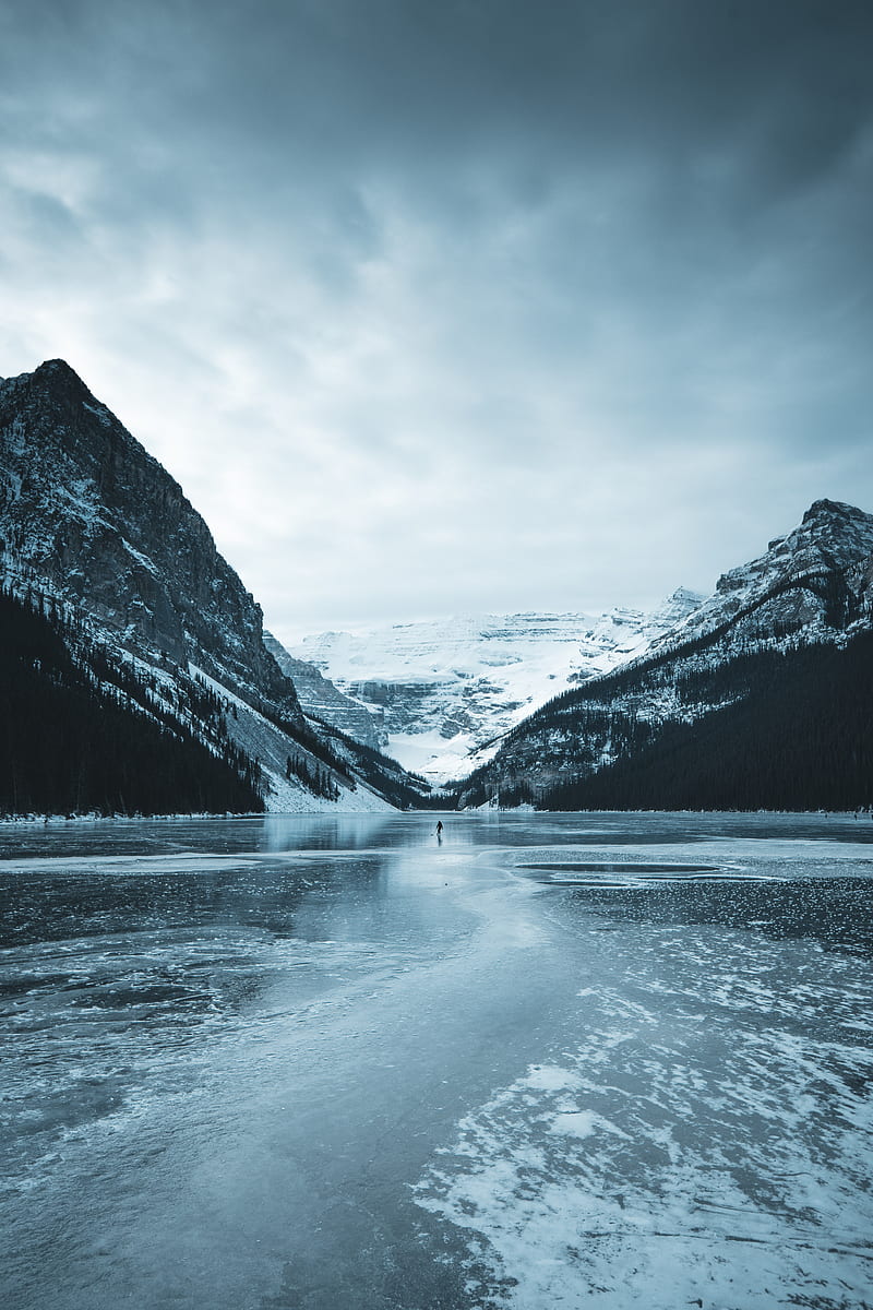 lake, mountains, ice, frozen, snow, landscape, HD phone wallpaper