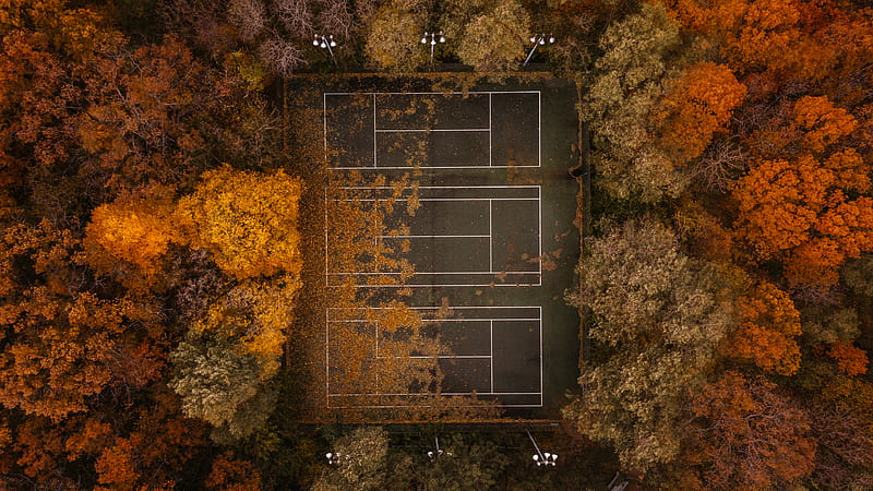 tennis, tennis court, autumn, aerial view, HD wallpaper