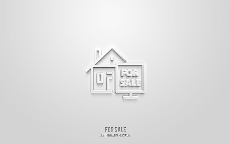 For Sale 3d icon, white background, 3d symbols, For Sale, Real estate icons, 3d icons, For Sale sign, Real estate 3d icons, HD wallpaper