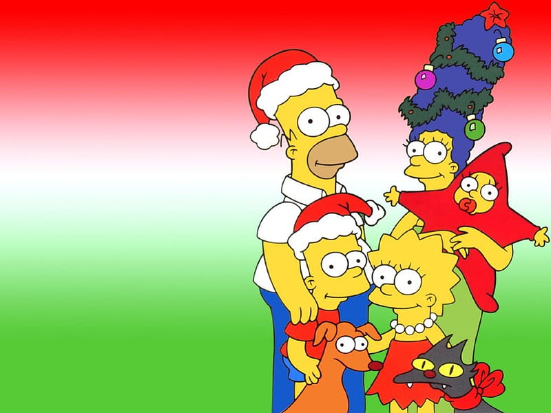 A Simpsons Christmas, homer, marge, cat, tv, lisa, humor, decorations ...