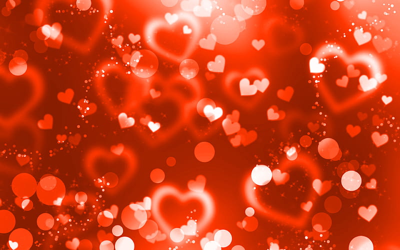 orange glare hearts orange glitter background, creative, love concepts, abstract hearts, orange hearts, HD wallpaper