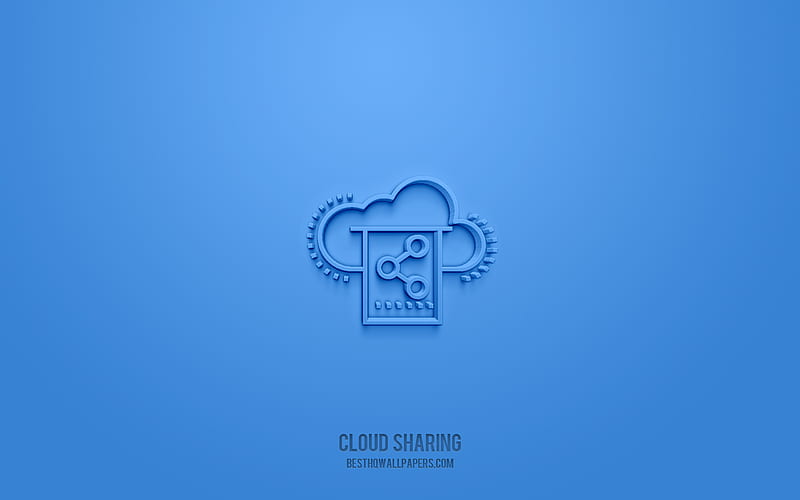 Cloud sharing 3d icon, blue background, 3d symbols, Cloud sharing, creative 3d art, 3d icons, Cloud sharing sign, Network 3d icons, HD wallpaper