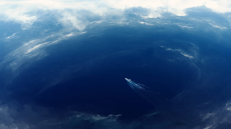anime landscape, boat, ocean, seascape, Anime, HD wallpaper