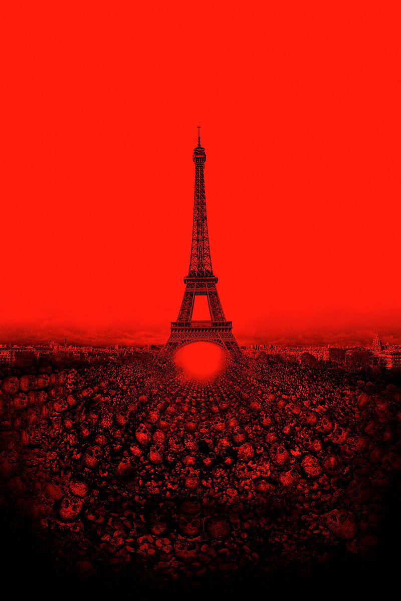Eiffel Tower, 929, blood, dark, eiffel, fantasy, paris, red, skulls, sky, tower, HD phone wallpaper