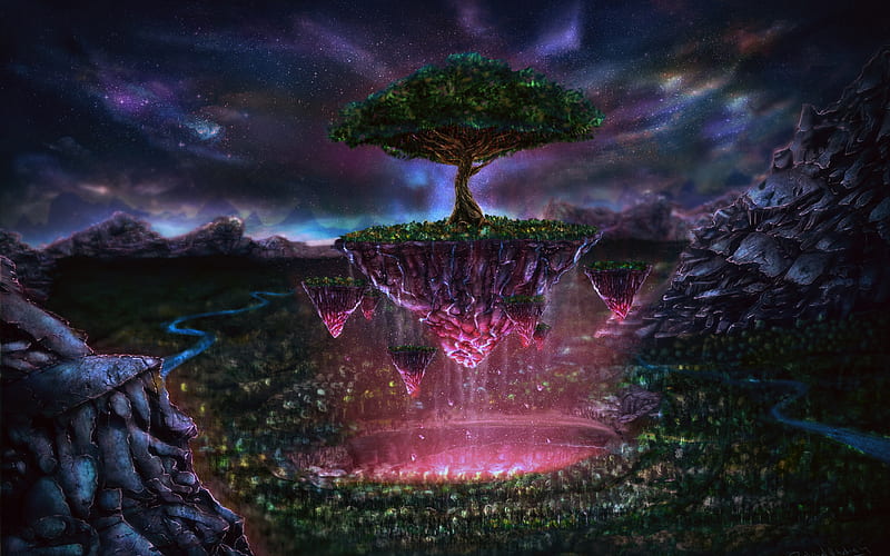 Fantasy, Nature, Floating Island, Tree, HD wallpaper