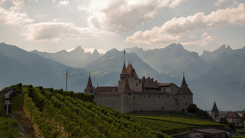 Aigle Alps Castle Mountain Switzerland Vineyard Travel, HD wallpaper