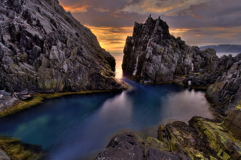 NORTHERN NORWAY, cliffs, ocean, sunset, clouds, sky, HD wallpaper