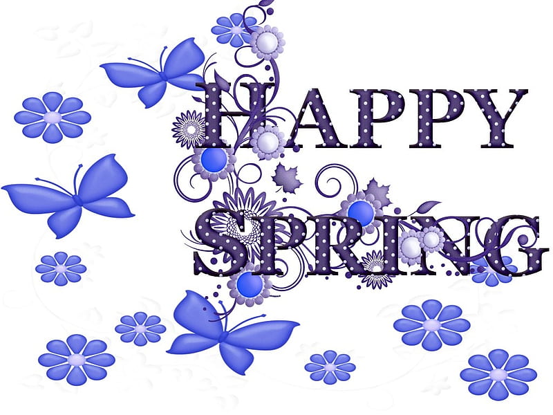 Happy spring, desenho, lavendar, purple, white, HD wallpaper